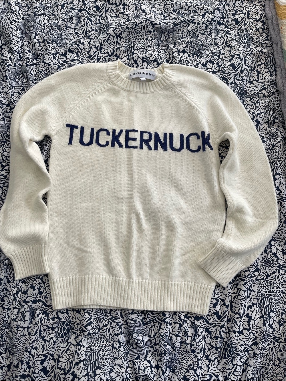 Tuckernuck Cream Sweater with Navy Logo